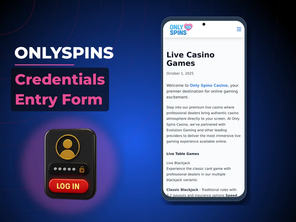 onlyspins - Credentials Entry Form