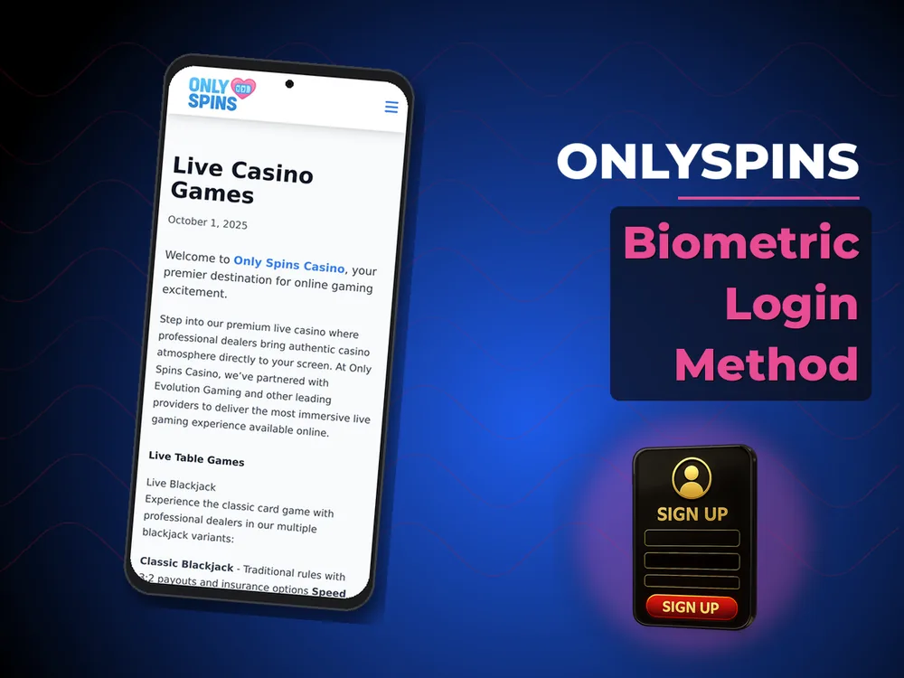 onlyspins - Biometric Login Method